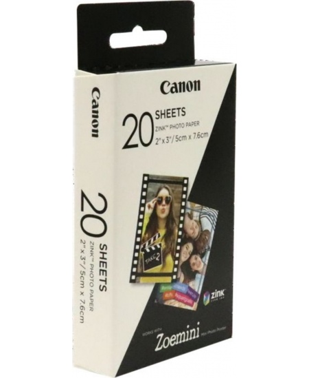 Canon 20 sheets ZP-2030 Photo Paper, White, 5 x 7.6 cm