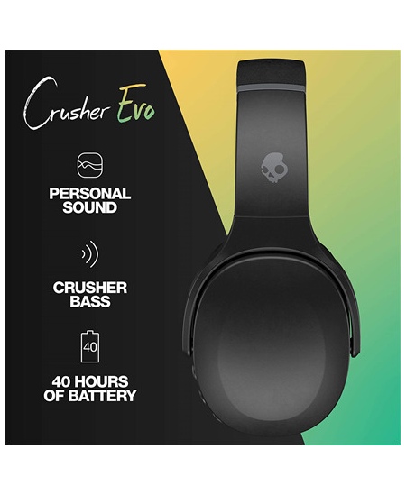 Skullcandy | Wireless Headphones | Crusher Evo | Wireless | Over-ear | Microphone | Wireless | True Black
