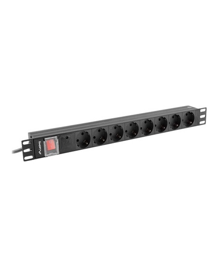 Lanberg Power Distribution unit (PDU) 19" 1U 16A 2m 8X Schuko oulets | PDU-08F-0200-BK