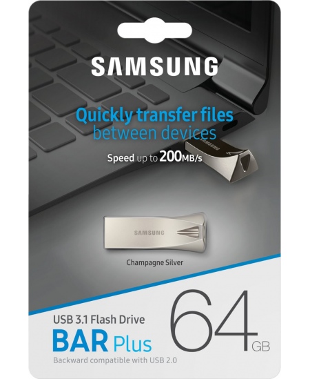 Samsung | BAR Plus | MUF-64BE3/APC | 64 GB | USB 3.1 | Silver