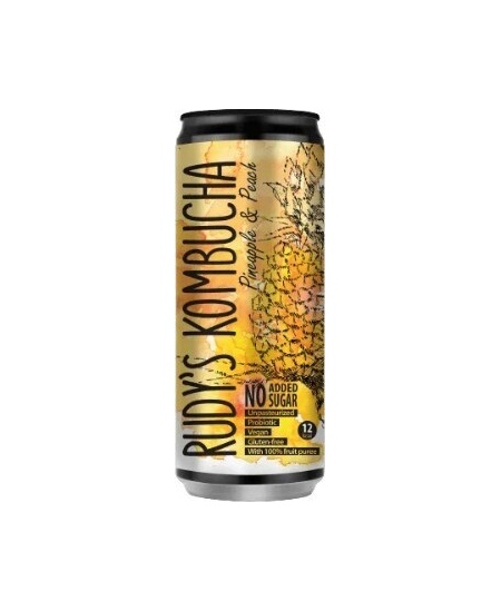 Gaivusis arbatos gėrimas RUDY'S Kombucha, ananasų ir persikų skonio, 0,33 l, skardinė D