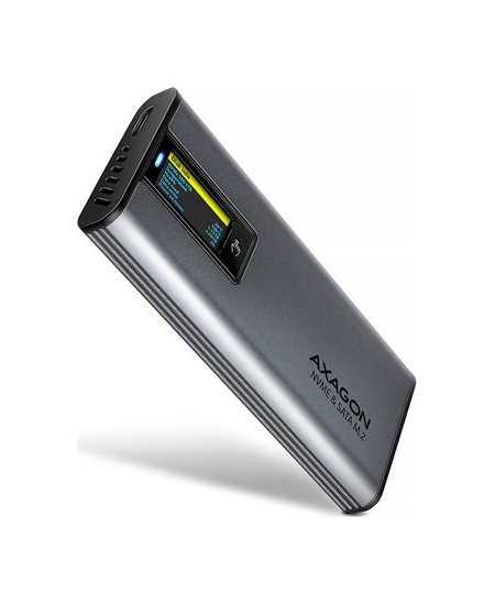 AXAGON External USB-C 10Gbps metal box with info display for M.2 NVMe and SATA SSD | EEM2-SD2