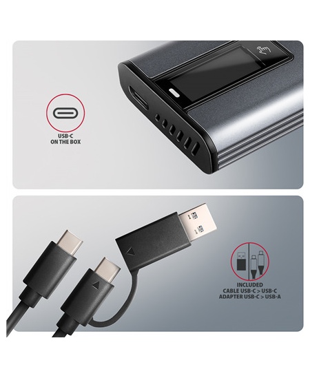 AXAGON External USB-C 10Gbps metal box with info display for M.2 NVMe and SATA SSD | EEM2-SD2