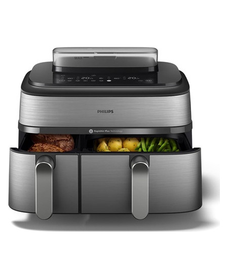 Philips Dual Basket Airfryer | NA555/00 5000 series | Power 2750 W | Capacity 9 L | RapidAir Plus | Silver