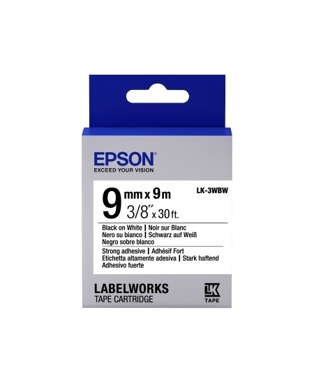 Epson LK-3WBW (C53S653007) Ženklinimo juostos kasetė, Strong Adhesive, Black on White 9mm, 9m