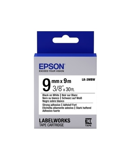 Epson LK-3WBW (C53S653007) Ženklinimo juostos kasetė, Strong Adhesive, Black on White 9mm, 9m