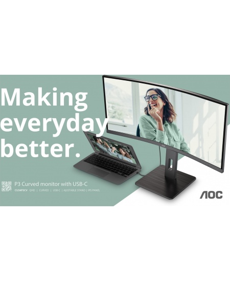 AOC CU34P3CV | 34 " | VA | 21:9 | 100 Hz | 4 ms | 3440 x 1440 pixels | HDMI ports quantity 1