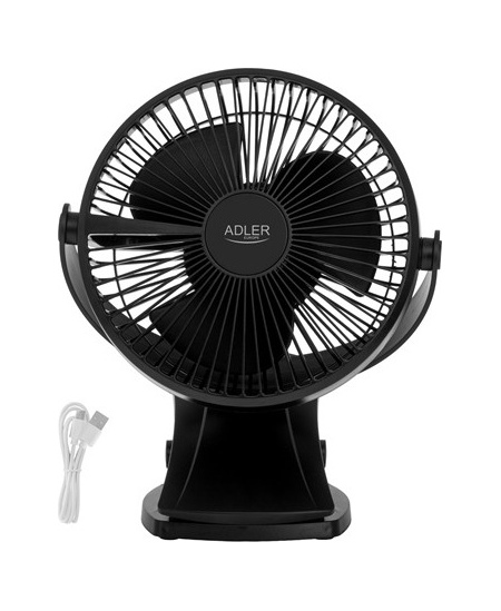 Adler Rechargeable Clip-on Desk Fan | AD 7342 | Table Fan | Black | Diameter 15.5 cm | Number of speeds 3 | Oscillation | 5 W