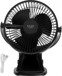 Adler Rechargeable Clip-on Desk Fan | AD 7342 | Table Fan | Black | Diameter 15.5 cm | Number of speeds 3 | Oscillation | 5 W