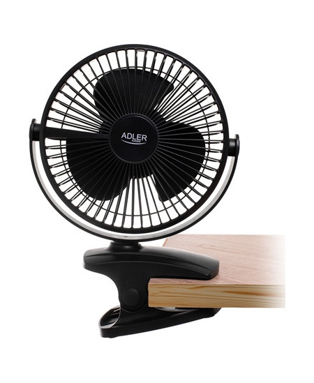 Adler Rechargeable Clip-on Desk Fan | AD 7342 | Table Fan | Black | Diameter 15.5 cm | Number of speeds 3 | Oscillation | 5 W