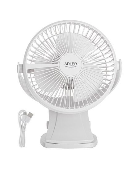 Adler Rechargeable Clip-on Desk Fan | AD 7342 | Table Fan | White | Diameter 15.5 cm | Number of speeds 3 | Oscillation | 5 W