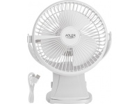 Adler Rechargeable Clip-on Desk Fan | AD 7342 | Table Fan | White | Diameter 15.5 cm | Number of speeds 3 | Oscillation | 5 W