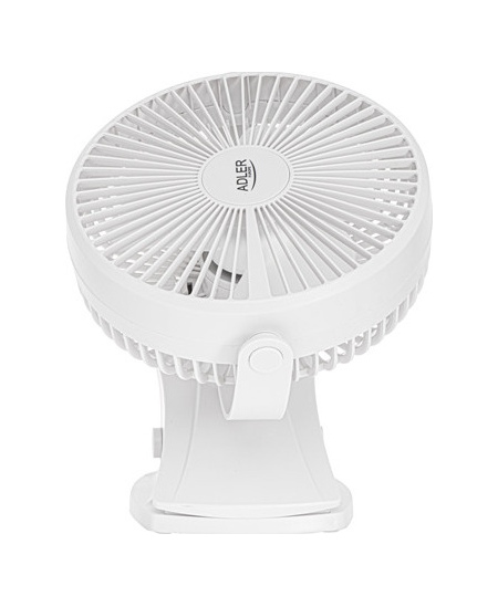 Adler Rechargeable Clip-on Desk Fan | AD 7342 | Table Fan | White | Diameter 15.5 cm | Number of speeds 3 | Oscillation | 5 W