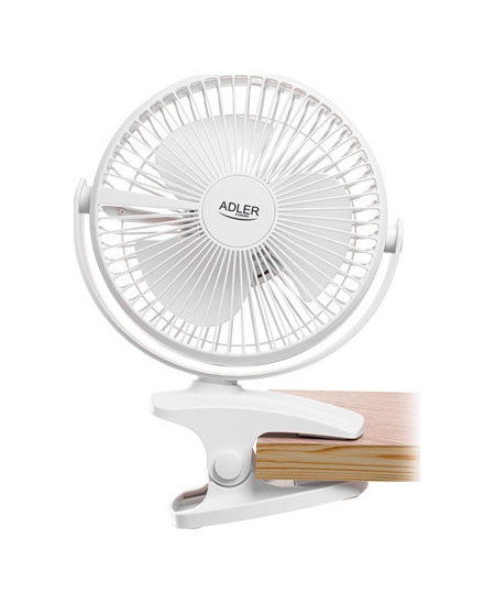 Adler Rechargeable Clip-on Desk Fan | AD 7342 | Table Fan | White | Diameter 15.5 cm | Number of speeds 3 | Oscillation | 5 W