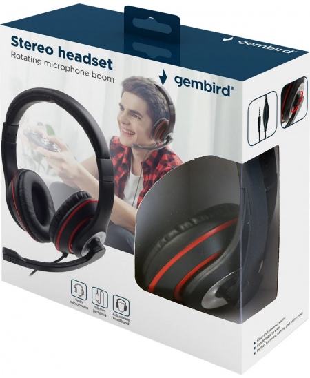 Gembird | Stereo headset | MHS-03-BKRD | On-Ear | Built-in microphone | 3.5 mm