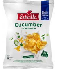 Bulvių traškučiai ESTRELLA, lygaus pjaustymo agurkų ir grietinės skonio, 170g