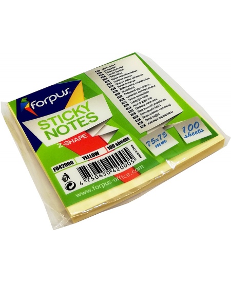 Lipnūs lapeliai FORPUS Z-SHAPE, 75x75 mm, 100 lapelių, geltoni