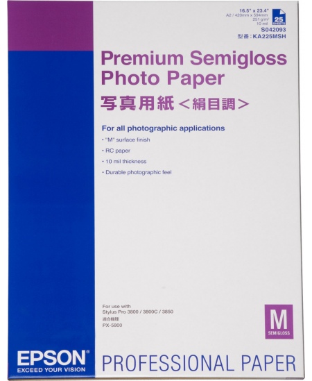 Epson Premium Semigloss Photo Paper, 25 Sheets | 250 g/m² | A2 | Photo Paper