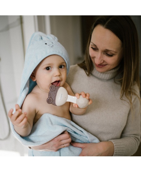 Bambukinis rankšluostis su gobtuvu BABYONO, 100x100, mėlynas 