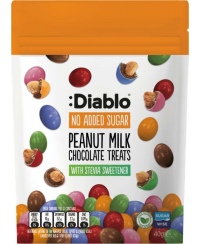 Žemės riešutų skanėstai, padengti pieniniu šokoladu, DIABLO, be pridėtinio cukraus, 40g
