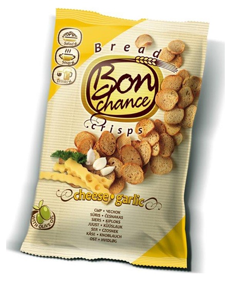 Duonos traškučiai BON CHANCE sūrio ir česnakų skonio, 120 g