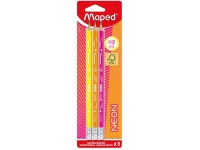 Grafitiniai pieštukai MAPED Black Peps Neon, trikampiai, su trintuku, 3 vnt.