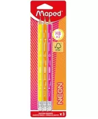 Grafitiniai pieštukai MAPED Black Peps Neon, trikampiai, su trintuku, 3 vnt.