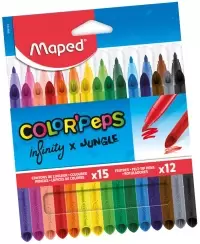 Flomasterių ir nedrožiamų pieštukų rinkinys MAPED Color Peps Jungle+Infinity, 12 ir 15 vnt.
