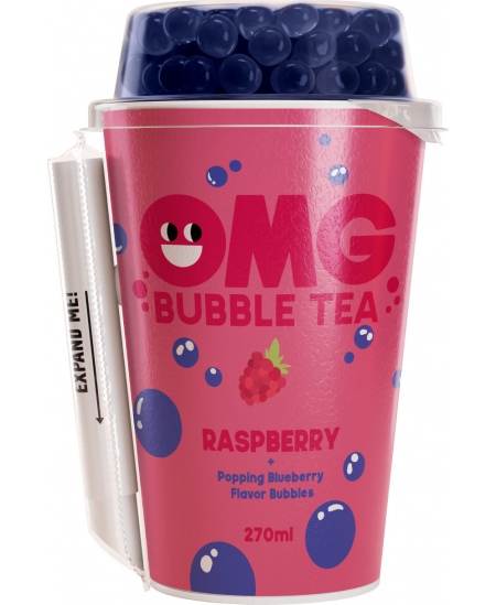 Arbatos gėrimas OMG, aviečių skonio su mėlynių burbuliukais, 270 ml