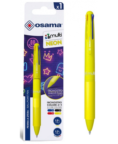 Automatinis 4 spalvų tušinukas OSAMA 4Multi Neon, 1 mm, geltonas korpusas