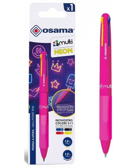 Automatinis 4 spalvų tušinukas OSAMA 4Multi Neon, 1 mm, rožinis korpusas