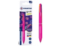 Automatinis 4 spalvų tušinukas OSAMA 4Multi Neon, 1 mm, rožinis korpusas