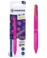 Automatinis 4 spalvų tušinukas OSAMA 4Multi Neon, 1 mm, rožinis korpusas