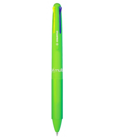 Automatinis 4 spalvų tušinukas OSAMA 4Multi Neon, 1 mm, žalias korpusas