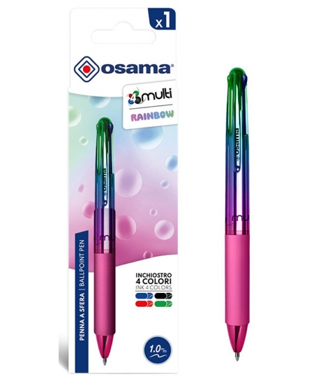 Automatinis 4 spalvų tušinukas OSAMA Rainbow, 1 mm, įvairių spalvų korpusas