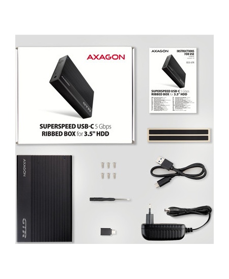 AXAGON Ribbed aluminum USB 3.2 Gen 1 - SATA 6G external box for 3.5" HDD | EE35-GTR