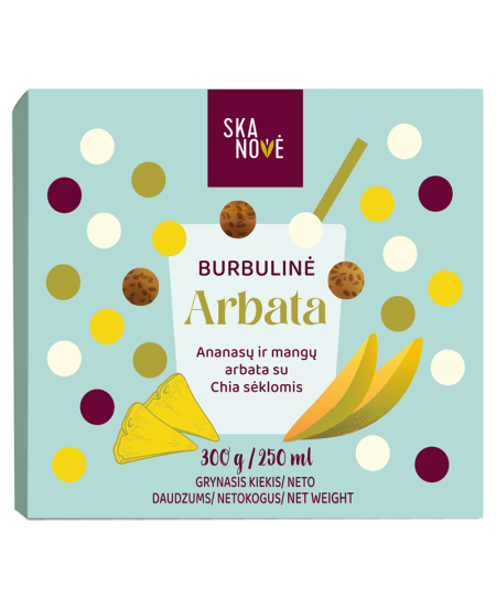 Burbulinė ananasų ir mangų arbata su chia sėklomis SKANOVĖ, 300 g.