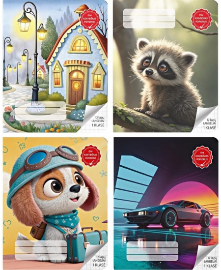 Sąsiuvinis langeliais GYVŪNĖLIAI, 1 klasei, 12 lapų, 100 gsm