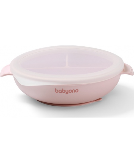 Babyono lėkštutė silikoninė neslystanti su dangteliu ir skyriais rožinė 1661/02