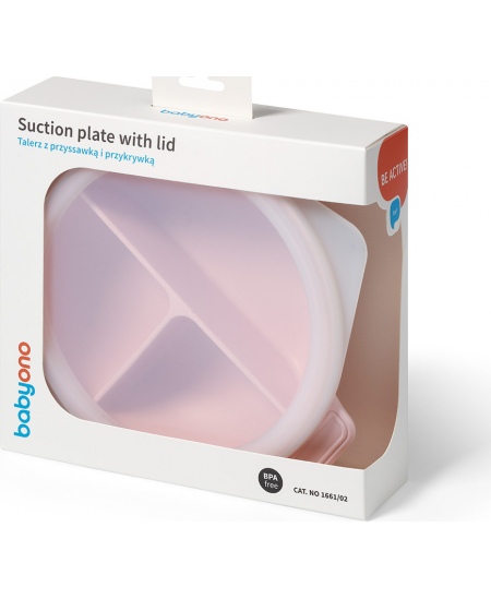 Babyono lėkštutė silikoninė neslystanti su dangteliu ir skyriais rožinė 1661/02