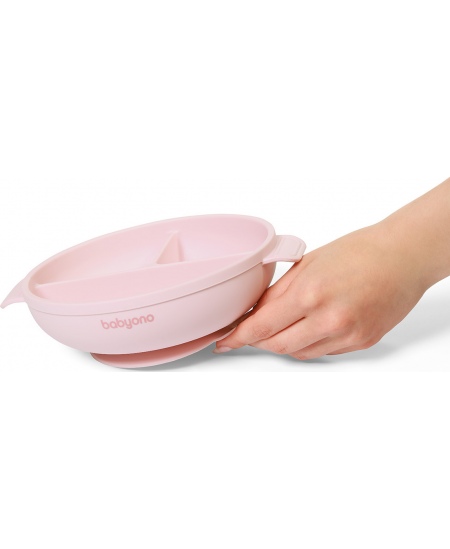 Babyono lėkštutė silikoninė neslystanti su dangteliu ir skyriais rožinė 1661/02