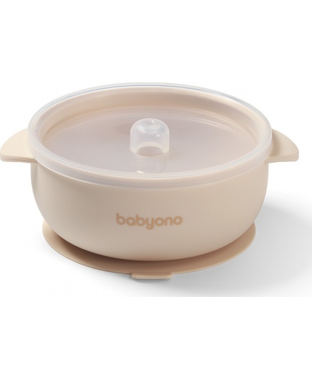 Babyono lėkštutė silikoninė neslystanti su dangteliu kreminė 1662/03
