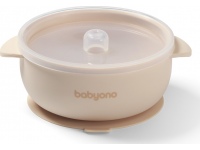 Babyono lėkštutė silikoninė neslystanti su dangteliu kreminė 1662/03