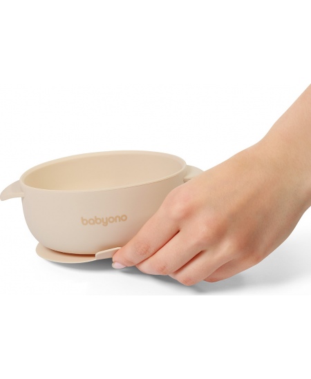 Babyono lėkštutė silikoninė neslystanti su dangteliu kreminė 1662/03