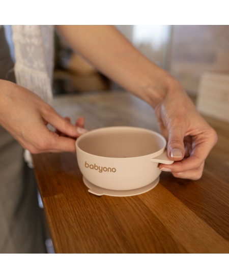 Babyono lėkštutė silikoninė neslystanti su dangteliu kreminė 1662/03