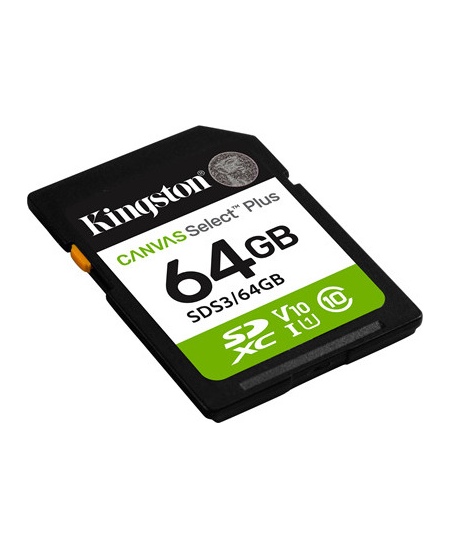 Kingston Select Plus | 64 GB | SD | Flash memory class Class 10, UHS-I, U1/U3, Video Class 10/30