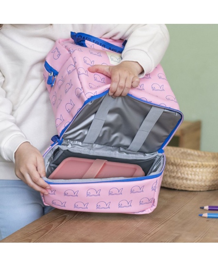 Kuprinė darželinukams MILAN Banginiai, rožinė, su termo skyriumi