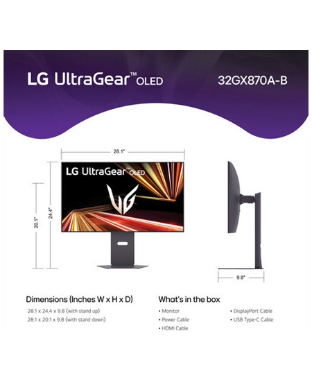 LG 32GX870A-B 32" UltraGear™ OLED UHD/16:9/3840x2160/275cdm2/0.03ms/HDMI/DisplayPort