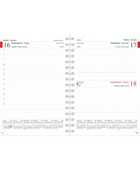 Kalendorius MANAGER Spirex Day 2026 A5, PU FLEX, juoda sp.