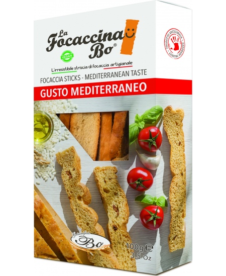 Duonos lazdelės FOCACCINA, Gusto Mediterraneo, su pomidorais, žolelėmis, 100 g